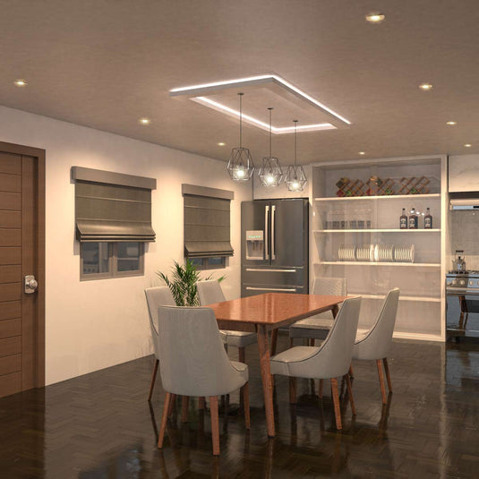 dining with a fire-rated downlight in warm white light