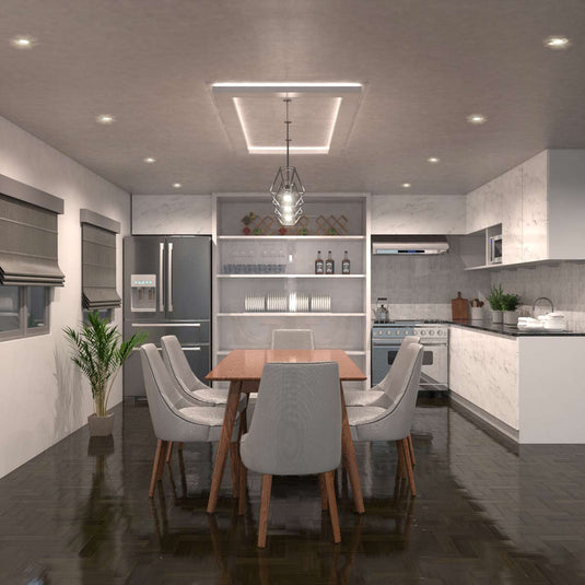 dining with a fire-rated downlight in natural white light