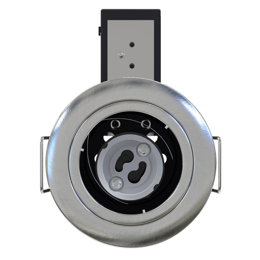 flat view of a GU10 downlight in brushed chrome without a bulb