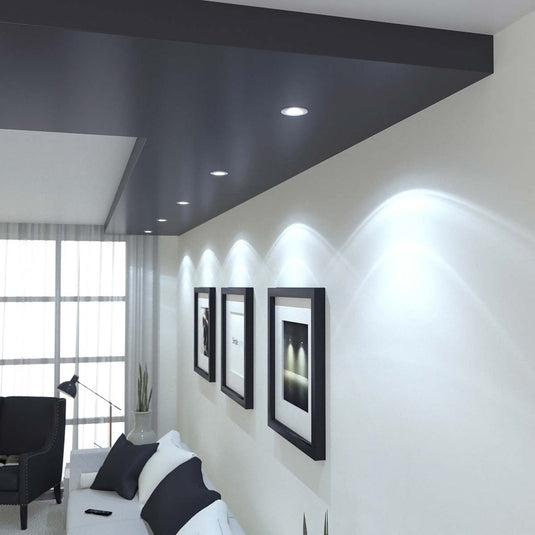 downlights mounted on the ceiling with cool white lights