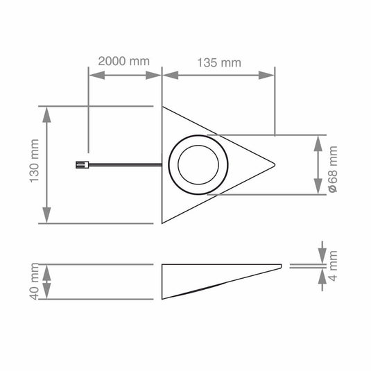 triangle under cabinet light with dimensions