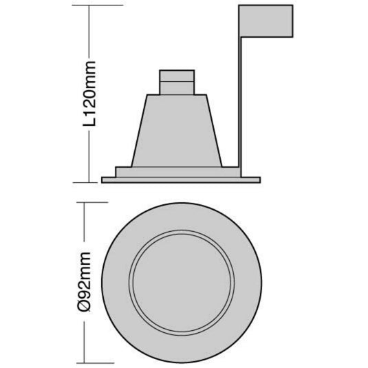line drawing of a brushed chrome tilt downlight