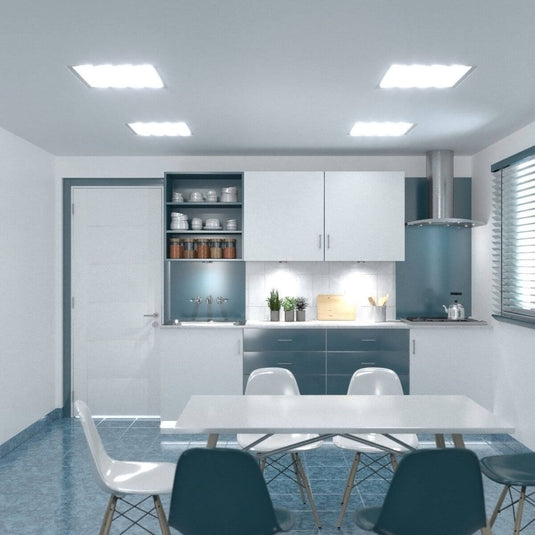full shot of a kitchen with surface mounted under cabinet light with natural white light
