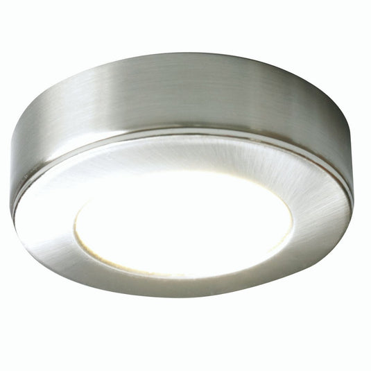 surface mounted under cabinet light in brushed chrome with cool white light
