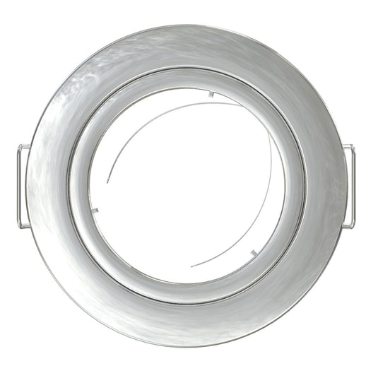 top of a polished chrome GU10 LED downlight bezel