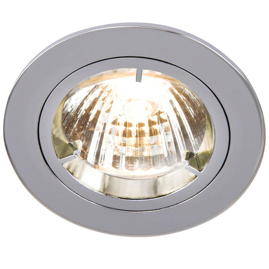 close up of a polished chrome GU10 LED downlight