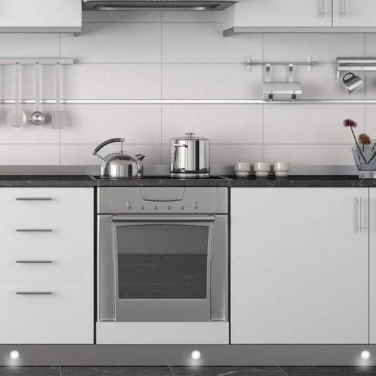 kitchen kickboard with round LED plinth lights