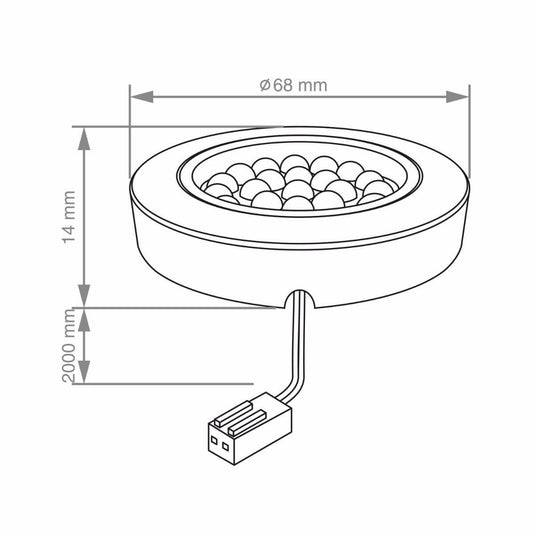 diagram of a surface mounted under cabinet light with dimensions