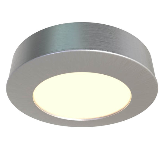 surface mounted under cabinet light in brushed chrome with warm white light