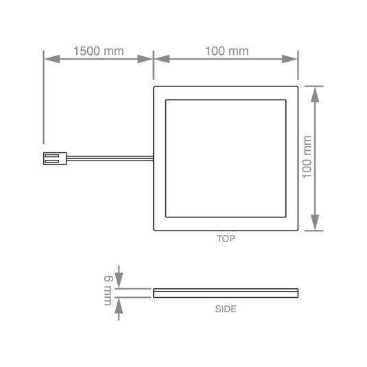 diagram of a square slimline under cabinet light with dimensions
