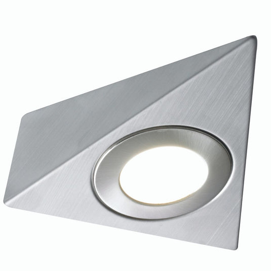 triangle under cabinet light in brushed chrome with warm white light