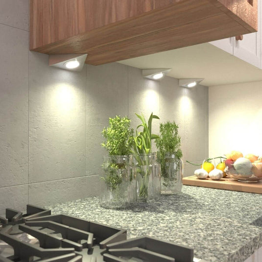 triangle under cabinet lights with warm white light