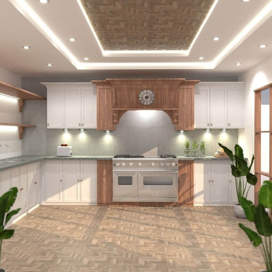 kitchen with warm white light under cabinet light