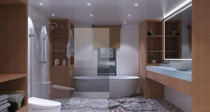 bathroom with white lights