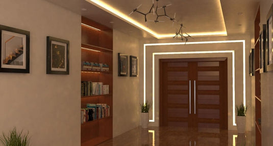 hallway with strip lights