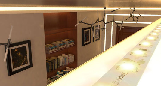 close up of an LED strip light below the ceiling