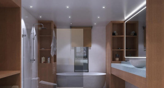 A bathroom with LED lights.