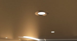 LED fire rated downlight in brushed chrome finish