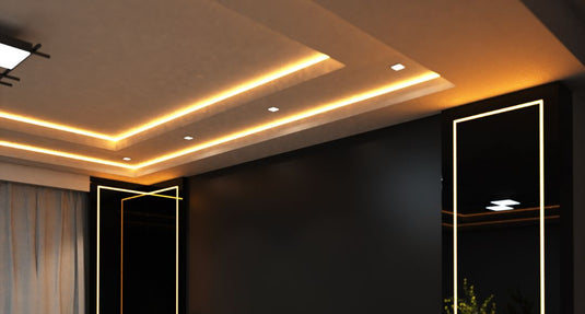 indented ceiling with warm white strip lights