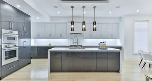 kitchen with grey cabinets