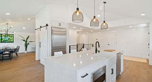 kitchen with semi-dark wooden floors