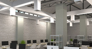 office with natural LED battens