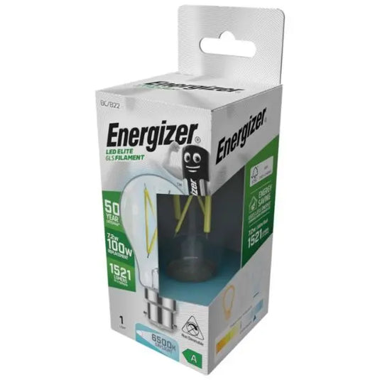 Energizer 7.2w LED Bulb - A Rated, GLS Filament B22 - 6500K Cool White full view shot