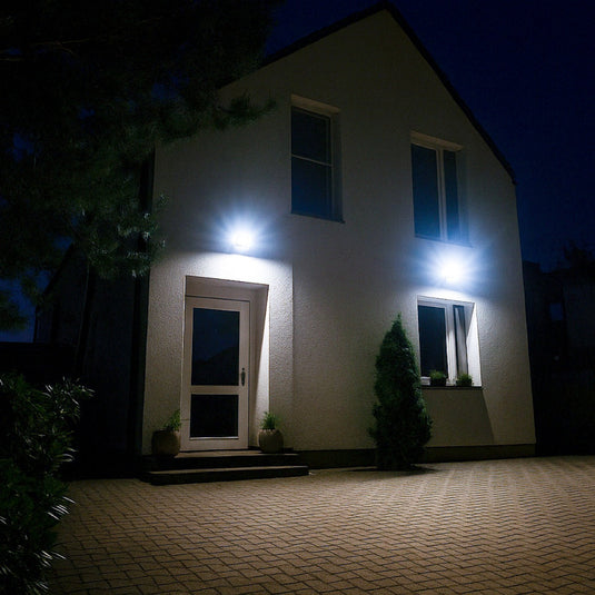 Floodlight lighting an outdoor area at night