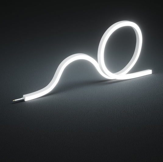 Cool white side bending neon flex, lit