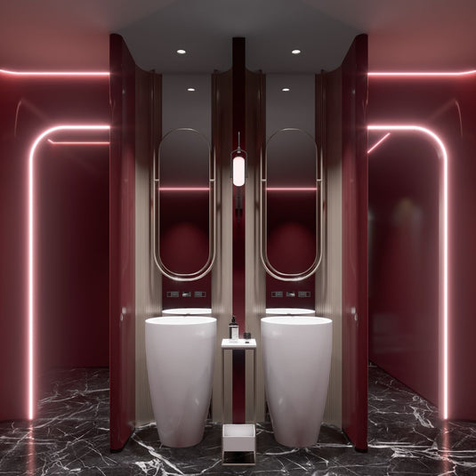 Side bending neon flex in a bathroom