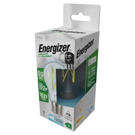 Energizer 7.2w LED Bulb - A Rated, GLS Filament E27 Screw - 6500K Cool White full view shot