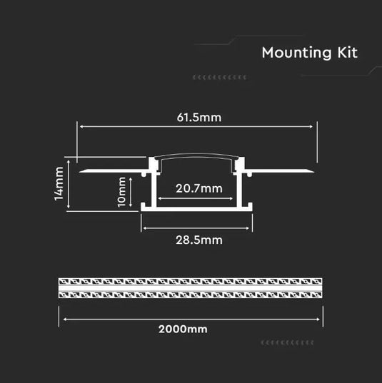 Plaster In Aluminium LED Profile with dimensions