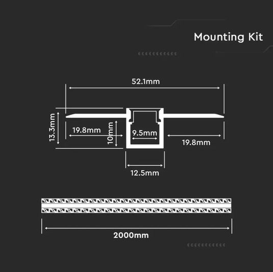 Dimensions of the Plaster In Aluminium LED Profile, 2m long