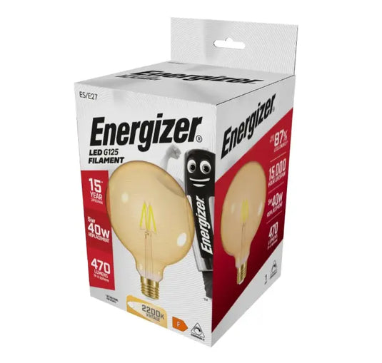 Energizer Over-Sized LED Filament Gold G125 E27 Screw, Dimmable