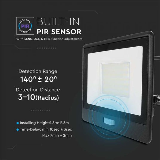 Technical details of the 50w PIR floodlight