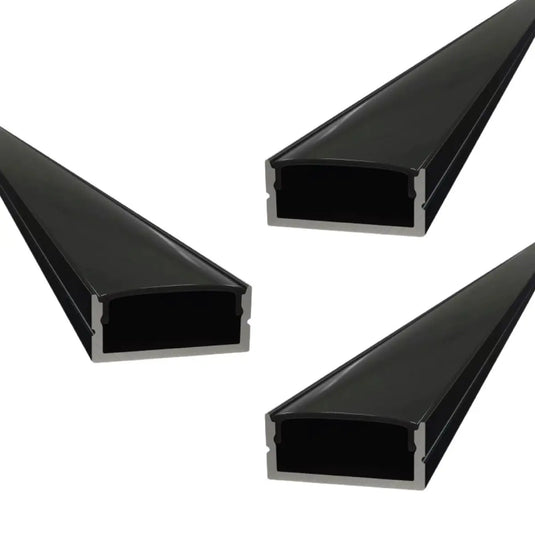 Pack of 3 Black Aluminium Surface Mounted Profiles with cover and end caps