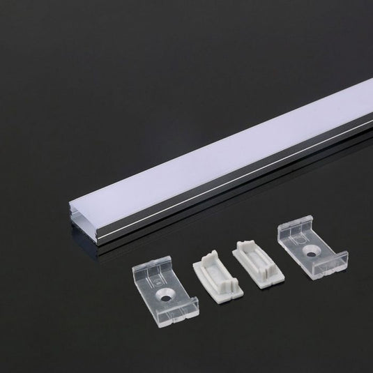 Aluminium profile with milky diffuser, mounting clips and end caps
