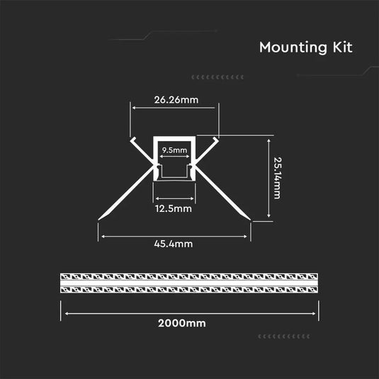 Dimension of the Recessed Silver Plaster-In LED Aluminium Profile