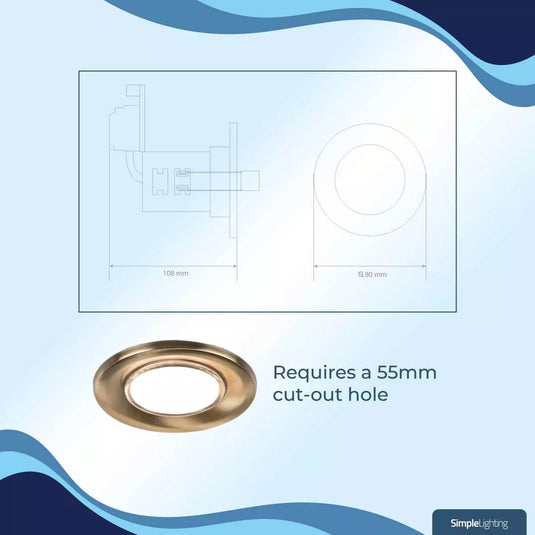 Antique Brass Fixed GU10 Fire Rated Downlight dimensions