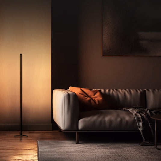 Floor lamp in a dark room