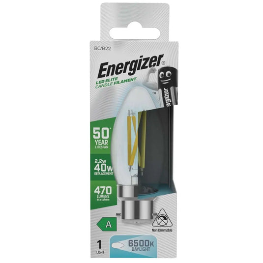 Energizer, Candle 2.2w LED Bulb, Filament B22, A Rated - 6500K Cool White
