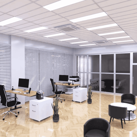 Cool white 1200x300 panel in a workplace