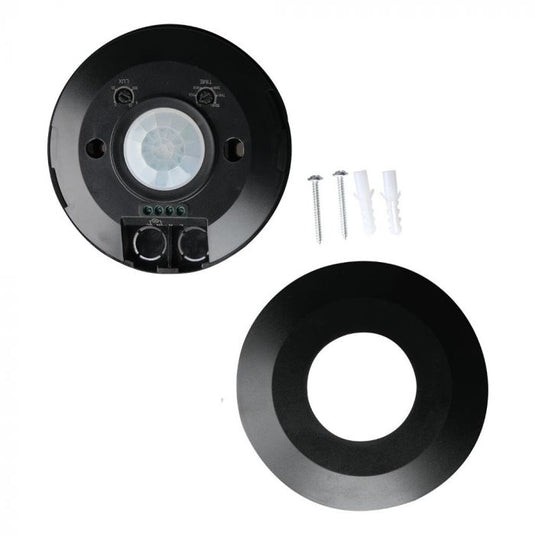 Black slimline PIR sensor with fixing screws