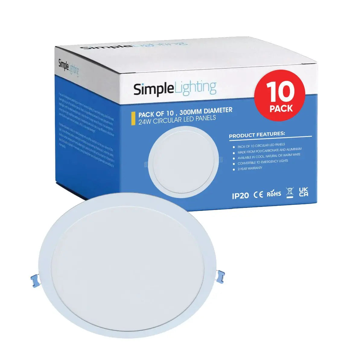 Pack of 10 Circular 24w LED Panel, 300mm Diameter