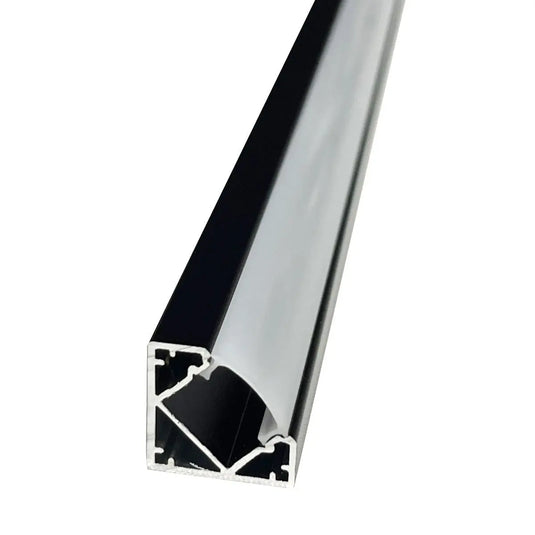 Black, Corner Aluminium Profile, With Frosted Diffuser front facing without end cap