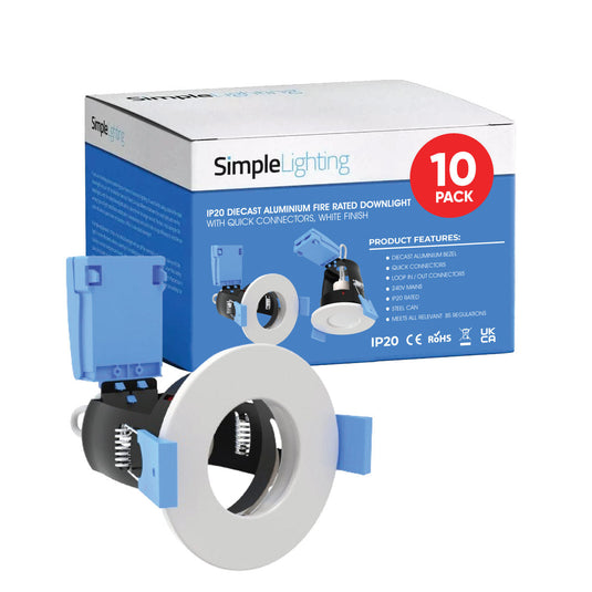 Pack of 10 white fixed fire rated downlights