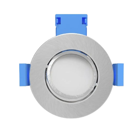 Brushed Chrome, Tilt, Fire Rated GU10 Downlight front facing view