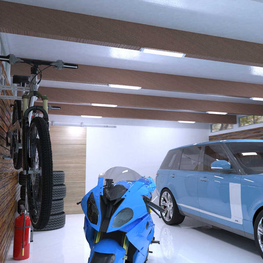Garage lit by cool white 2ft battens