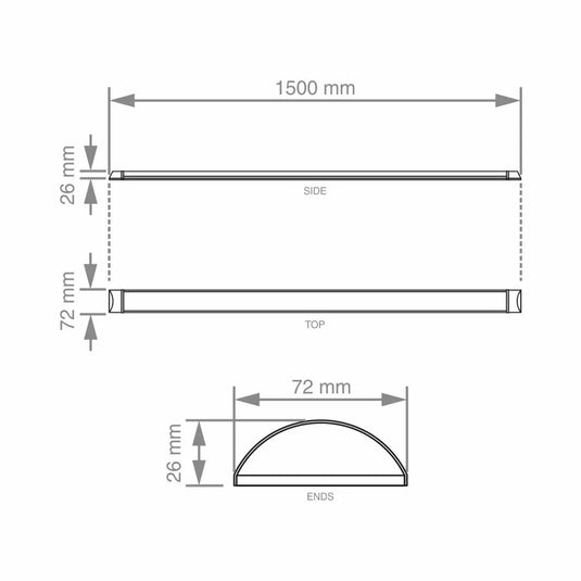 5ft, 43w LED Batten Light dimensions