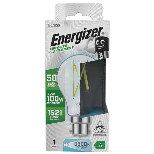 Energizer 7.2w LED Bulb - A Rated, GLS Filament B22 - 6500K Cool White